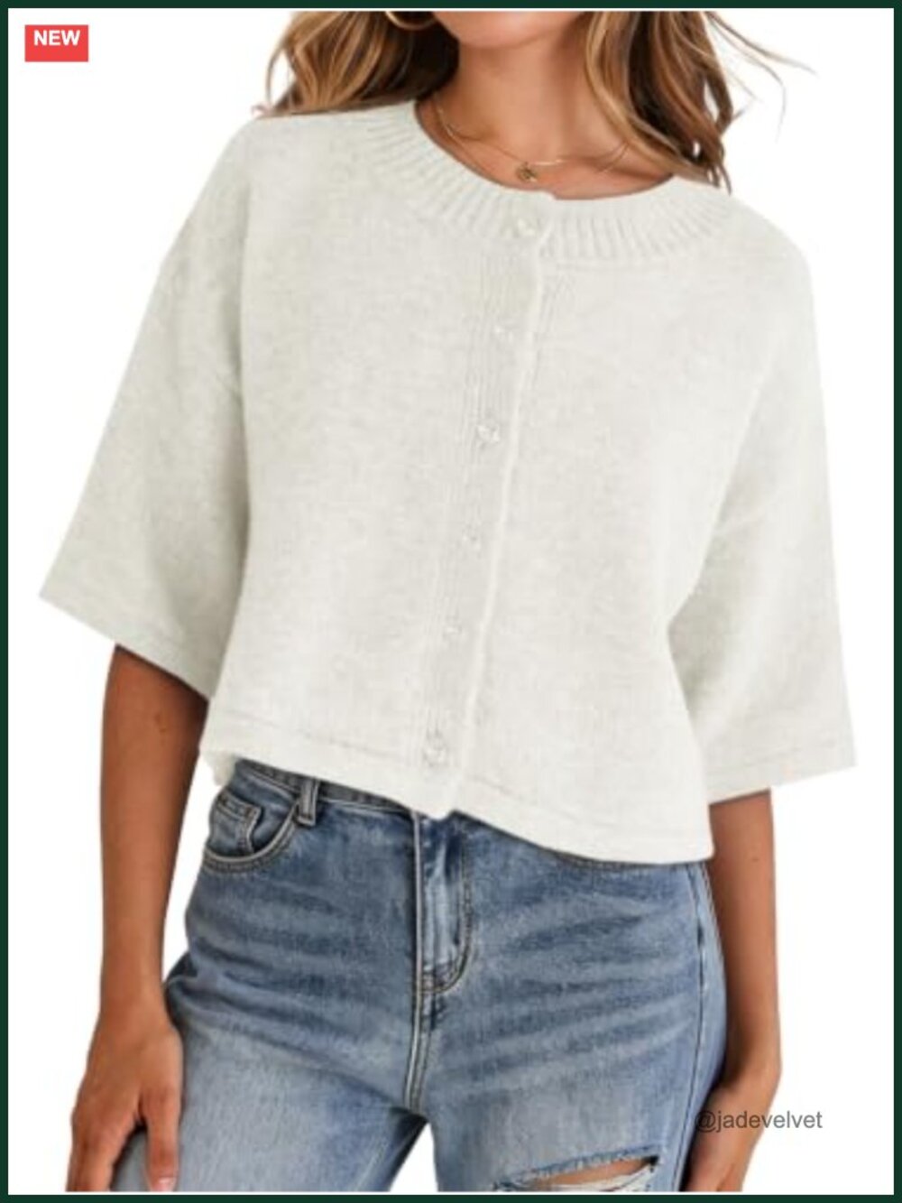Cropped Knit Cardigan Button-Up Short Sleeve Lightweight Sweater